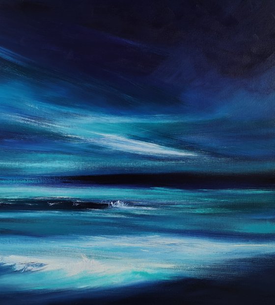 "Midnight Blue" - Cornish Seascape, Art, Skyscape