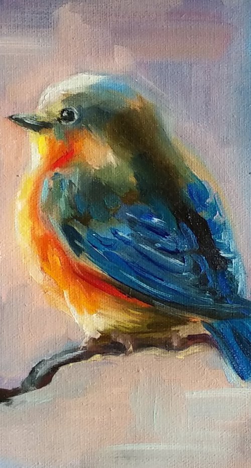 Bird Art Bluebird Robin Nature Painting by Anastasia Art Line
