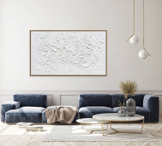 WISH. Abstract White Textured 3D Art, Coastal Painting