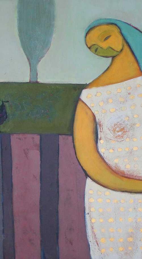 Woman with a red jug. by Tatjana Auschew