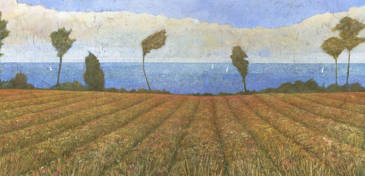 Impressionistic Landscape Acrylic Painting By Steve Mitchell, 25 X 13", Scillies Landscape, Original Artwork