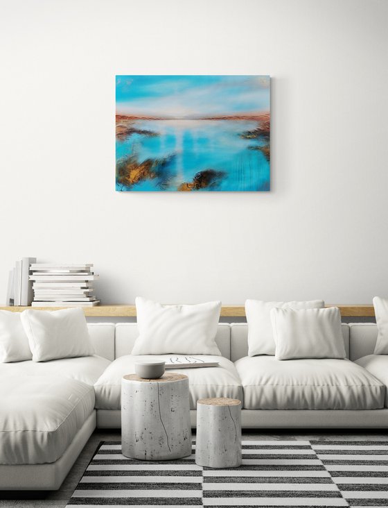 A large modern abstract figurative structured seascape painting "Serenity"