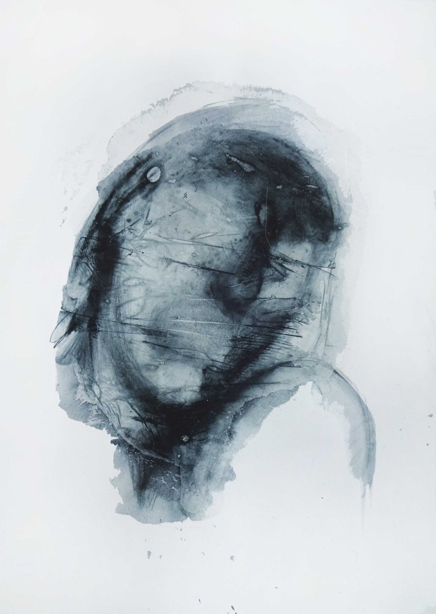 Expressive Portrait Drawing By Cynthia Gregorova, 14 X 19, Untitled 13 (It´s Just In The Head), Original Artwork