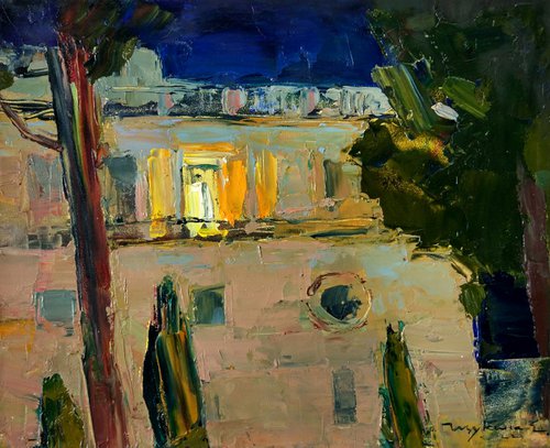 Roman Holiday series. Evening study at Piazza del Popolo.  Original plein air oil painting . by Helen Shukina