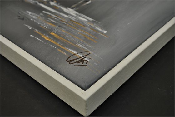 Relationships - abstract acrylic painting, canvas wall art, blue, black, white gold, framed modern art