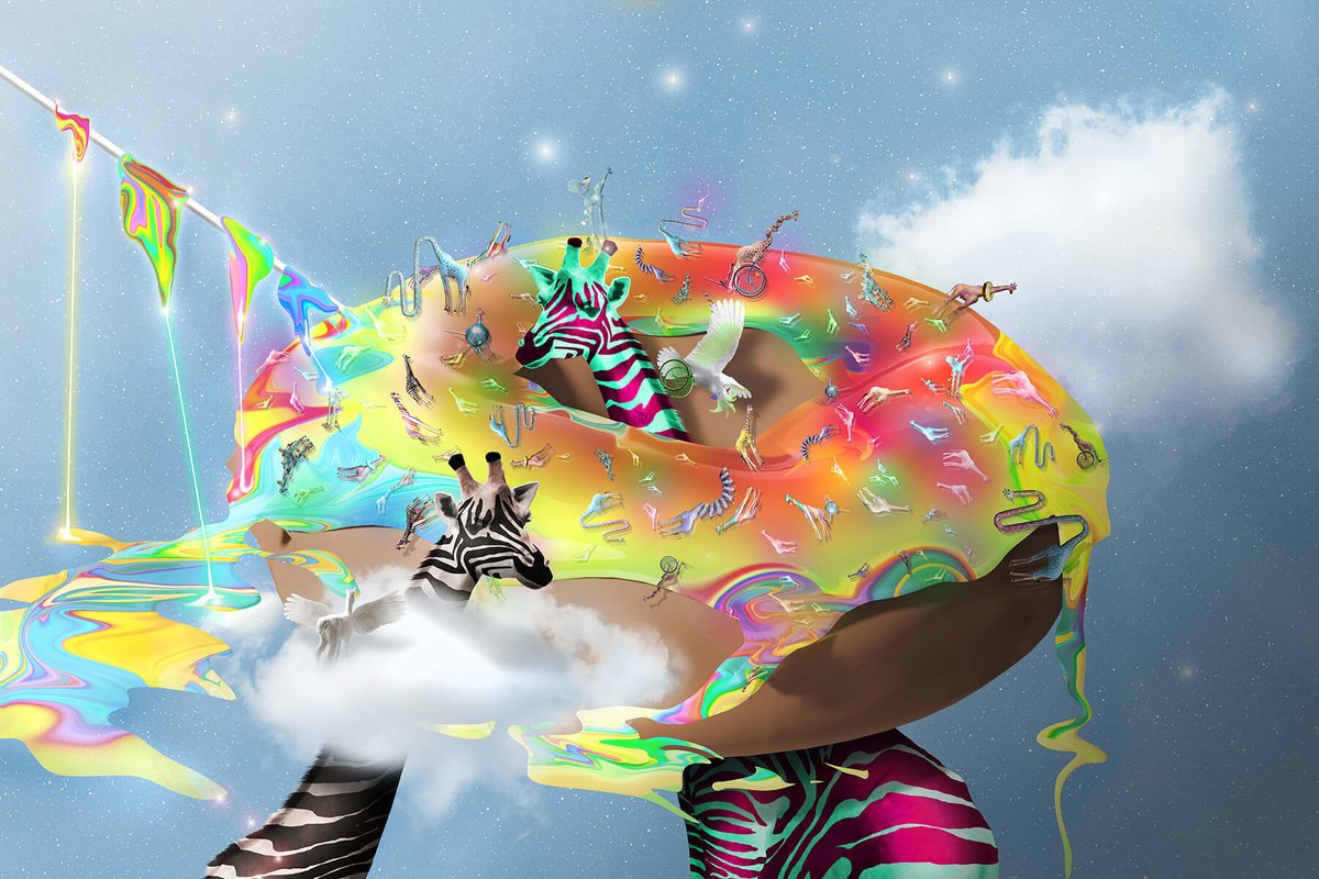 Surrealistic Animal Print By Vanessa T Stefanova, 24 X 16", Giraffe Sprinkles, Original Artwork