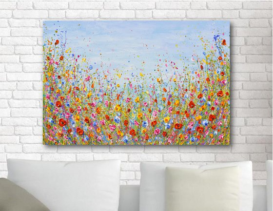 Wildflowers meadow painting, palette knife art