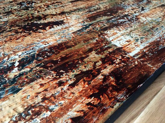 "Burnt And Beautiful" - Save As A Series - Original Large PMS Abstract Triptych Acrylic Paintings On Canvas and Wood - 56" x 35.5"