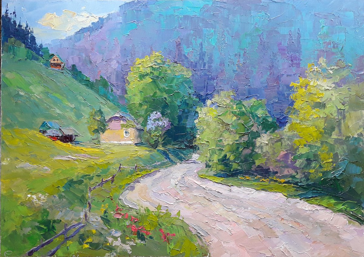 Oil painting Road in the mountains nSerb332 by Boris Serdyuk