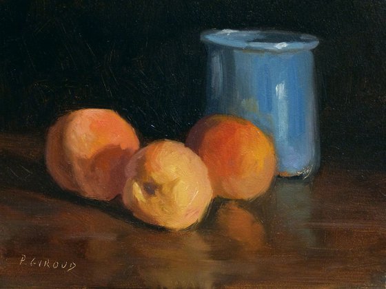 Apricots and a Blue Pot