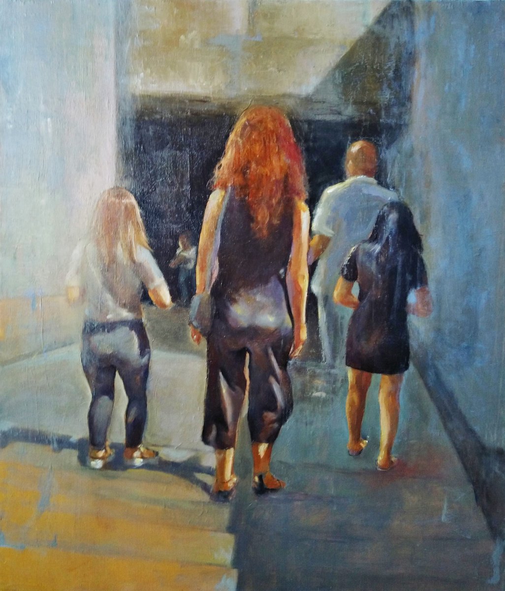 Impressionistic Portrait Oil Painting By Kamsar Ohanyan, 24 X 28", Go Down, Go Up, Original Artwork