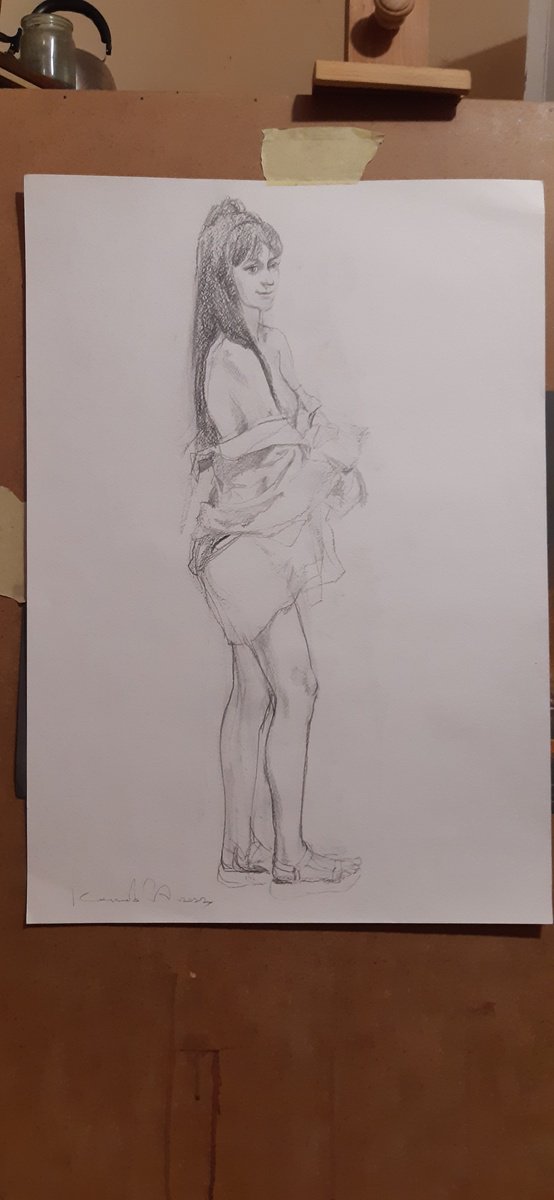 Expressive Portrait Pencil Drawing By Sergey Kostov, 17 X 24", Unawares, Original Artwork