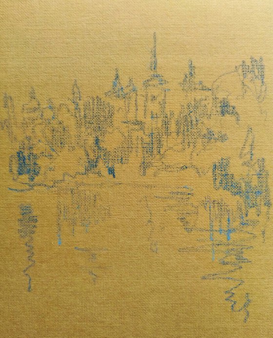 London. Sketch in graphite pencil on brown paper.