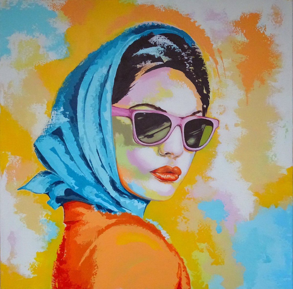 Impressionistic Portrait Acrylic Painting By Livien Rozen, 24 X 24", Italian Woman 3, Original Artwork