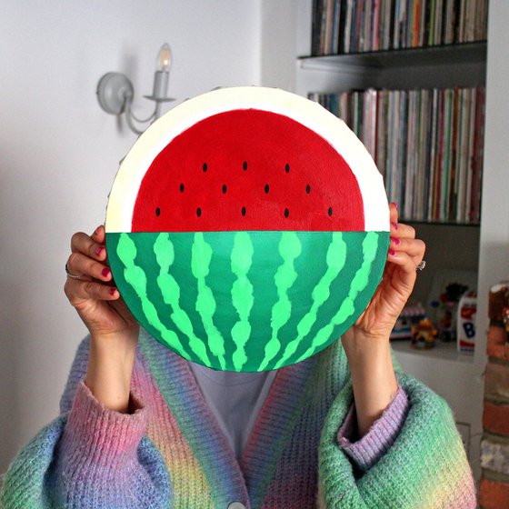 Watermelon Pop Art Painting on Circular Canvas