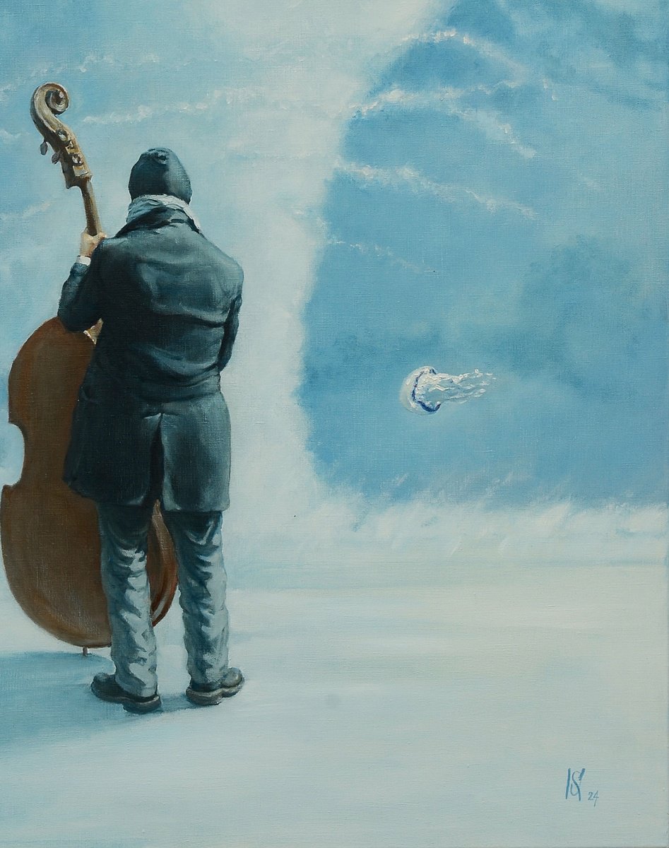 Urban And Pop Portrait Giclee Print By Oleg Kateryniuk, 20 X 28", Contrabass On Langeron, Original Artwork