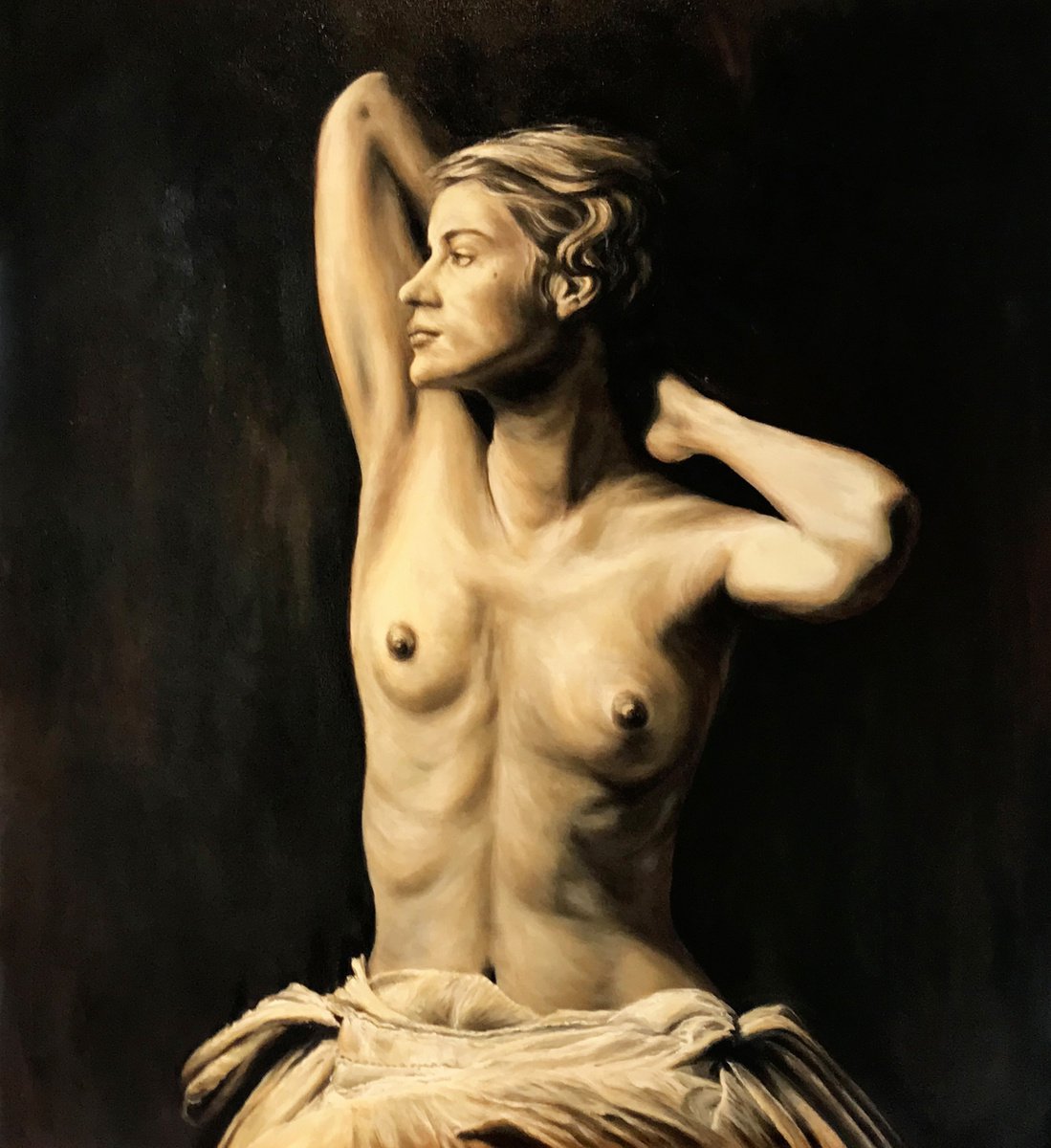 Photorealistic Portrait Oil Painting By Fabian Bertona, 39 X 43, Lose Fear - Ii, Original Artwork