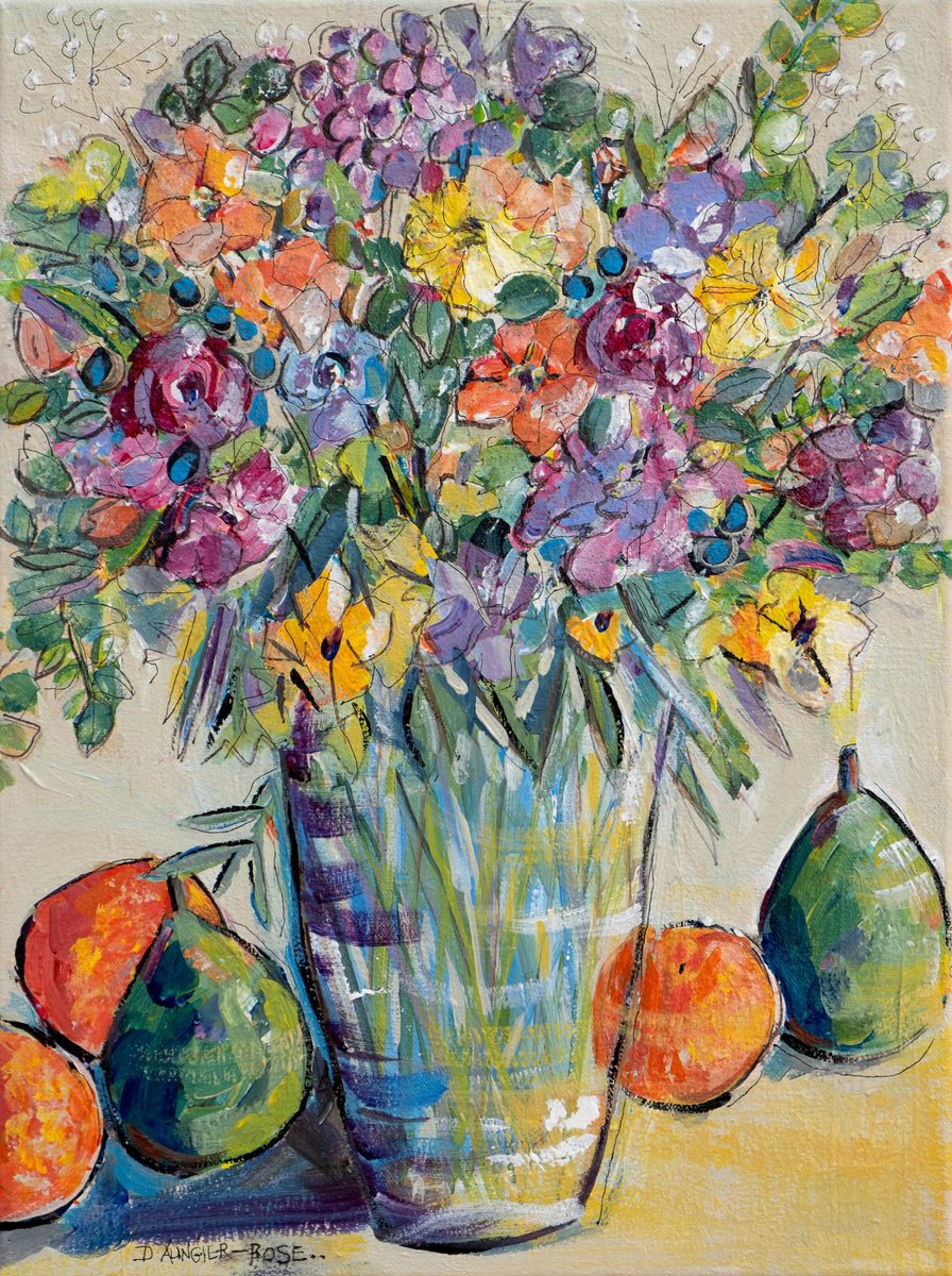 FLORAL STILL LIFE WITH PEARS AND ORANGES by Diana Aungier-Rose