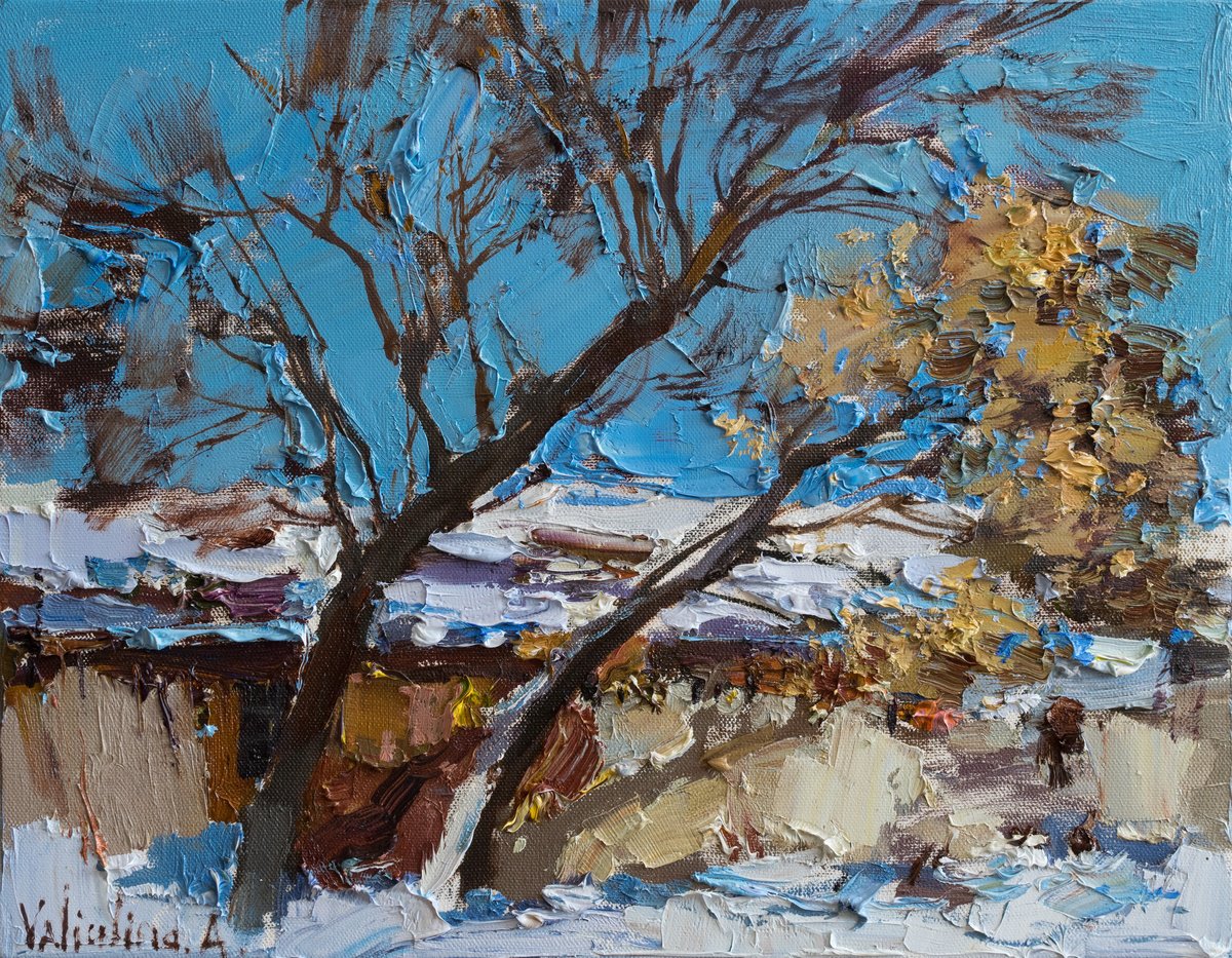 Impressionistic Landscape Oil Painting By Anastasiia Valiulina, 18 X 14, Winter, Original Artwork