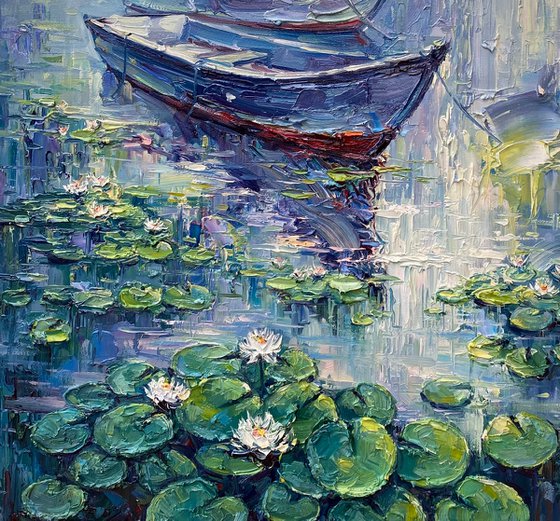 "Morning Water-Lilies pond"original oil painting by Artem Grunyka