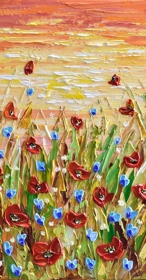 Sunset Poppies - Impasto flower painting by Olga Tkachyk