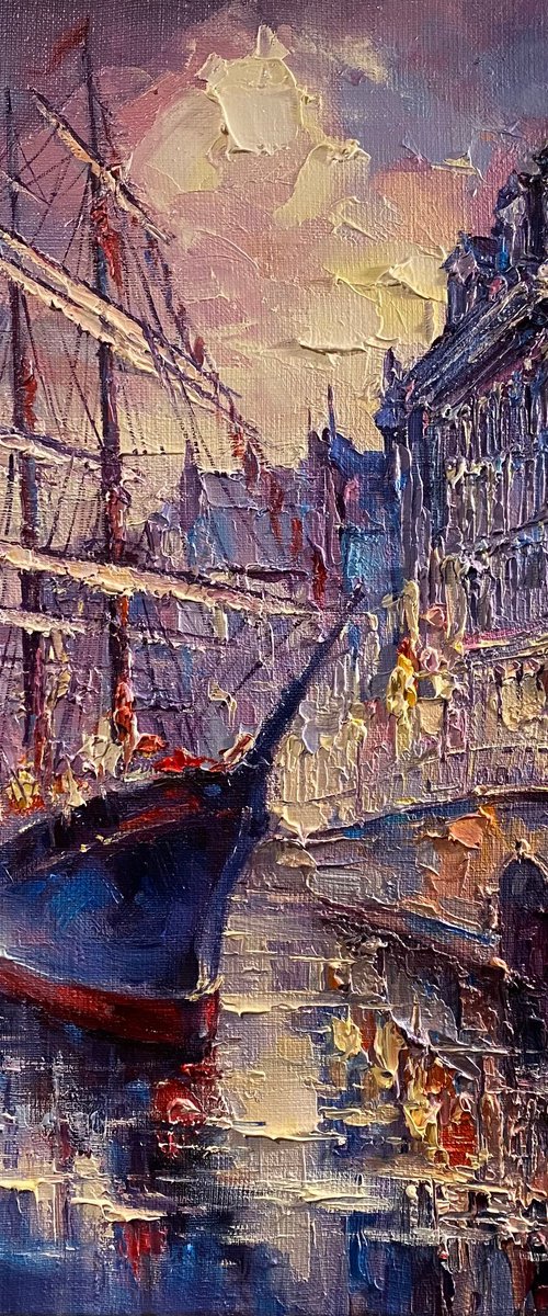 "Morning at the port"original oil painting by Artem Grunyka
