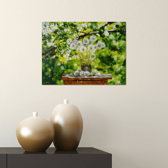 Dandelion Seeds and Flowering Garden