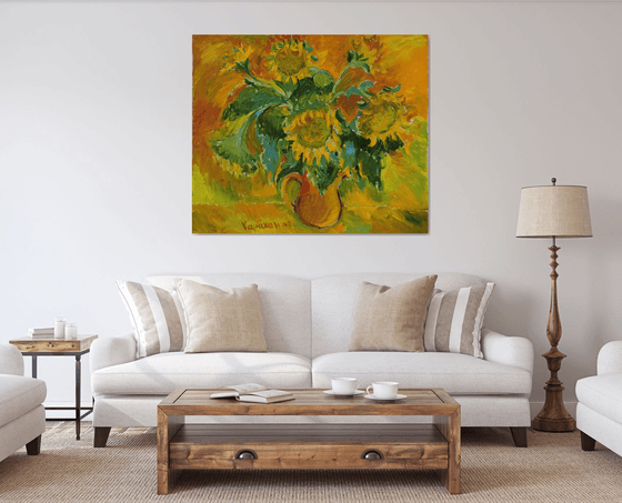 Still Life with Sunflowers - Oil Painting - Large Size - Home Decor - 107 x 127 cm