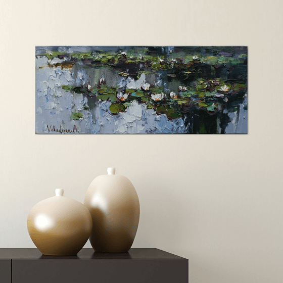 Water Lilies in pond -  Original Oil painting