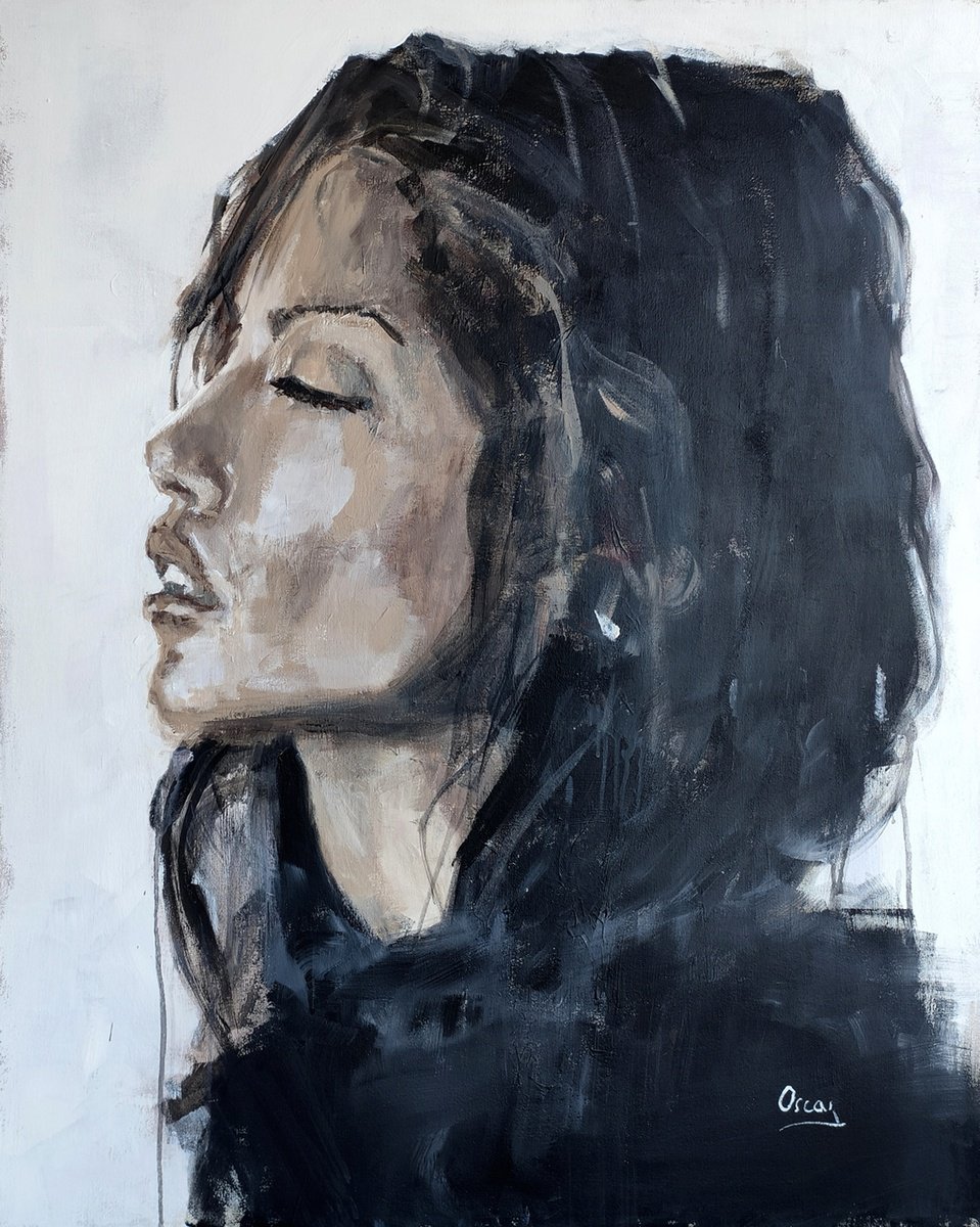 Impressionistic Portrait Acrylic Painting By Oscar Alvarez Pardo, 38 X 48", Swb-2, Original Artwork