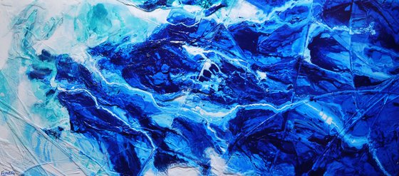 Fractured Sapphire 270cm x 120cm Blue Textured Abstract Art