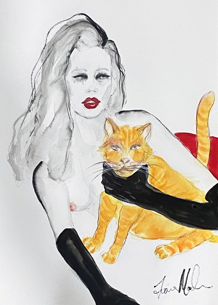 Impressionistic Portrait Watercolour By Fiona Maclean, 12 X 17, Bastet, Original Artwork