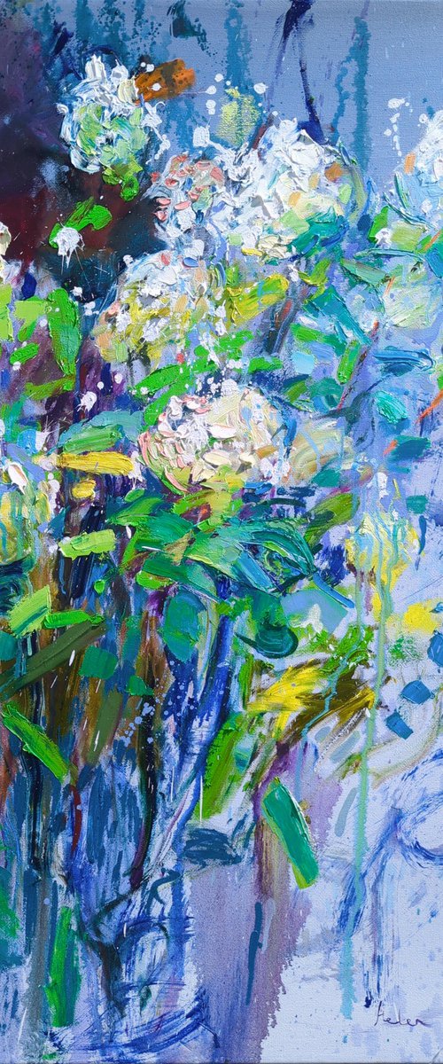 Hydrangea on blue by Helen Shukina