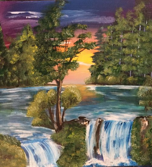 Waterfalls in the Sunset by Carolyn Shoemaker (Soma)