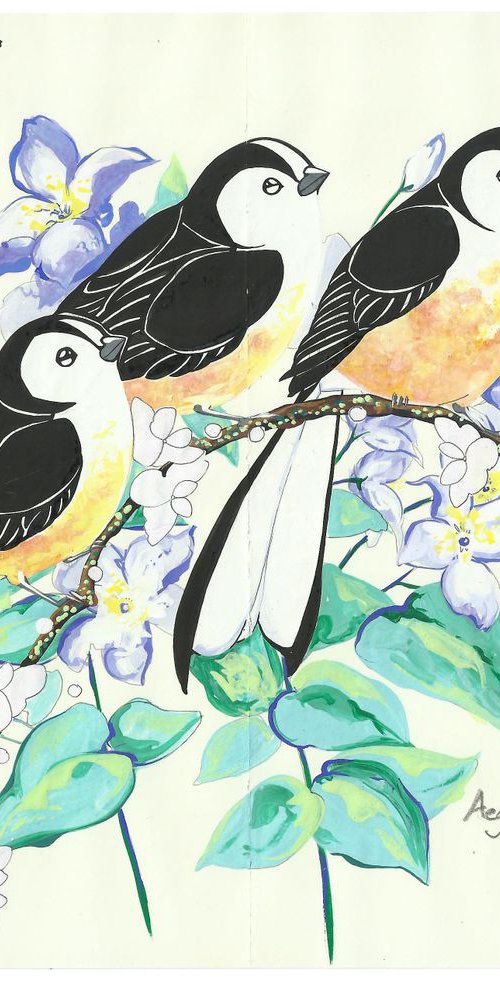 Long Tailed Tits and Clematis by Fran Giffard