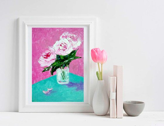 Peony Painting Original Art Floral Artwork Peonies Wall Art Flower Bouquet