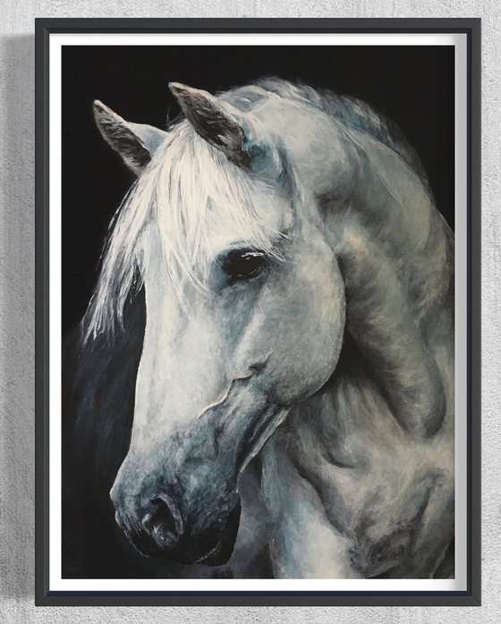 Horse, blue grey, original painting animal art
