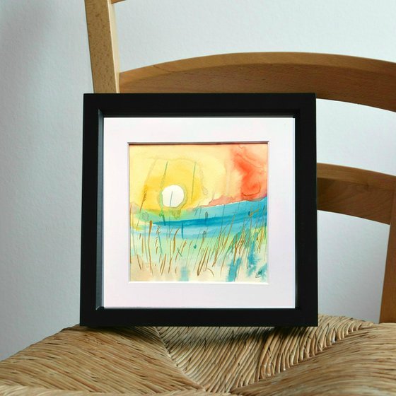 Sun study - mounted watercolour, small gift idea