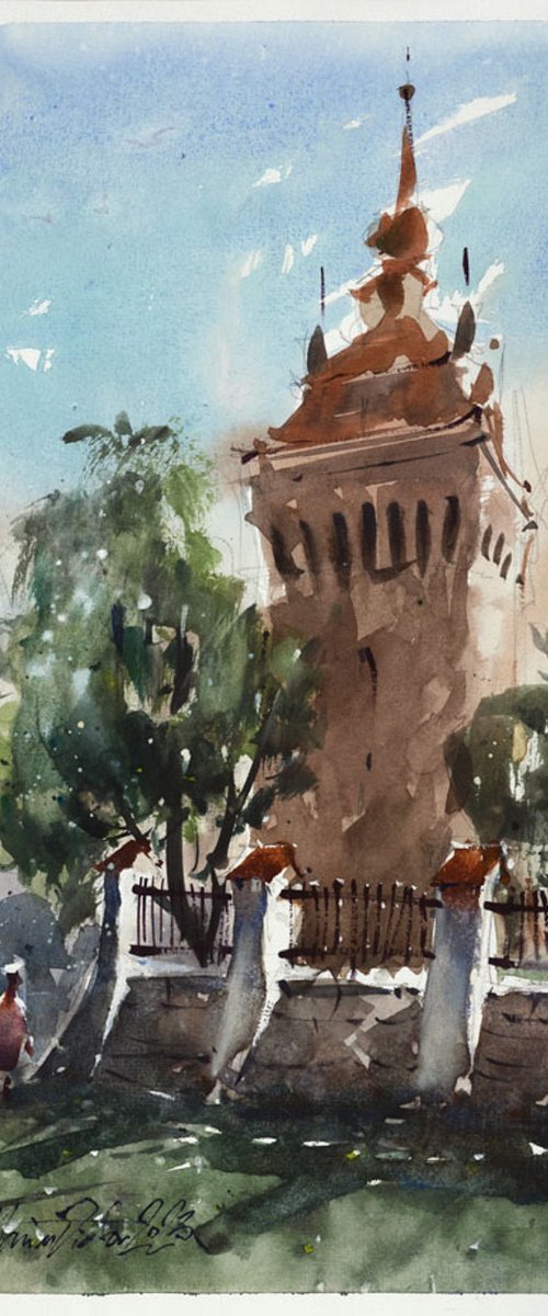 Saschiz, Rural Romania, watercolor. by Marin Victor