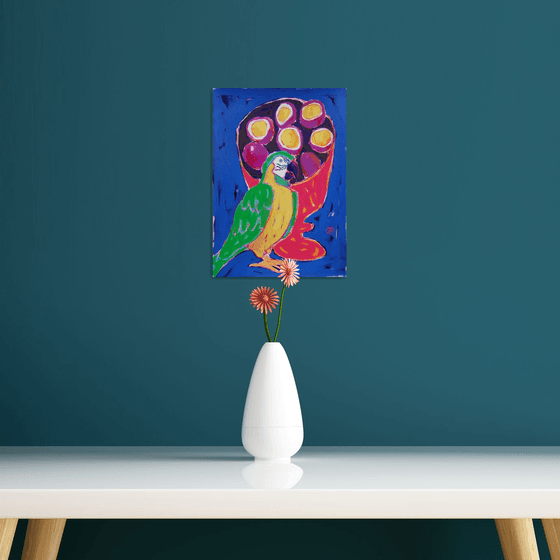 Parrot and passion fruits