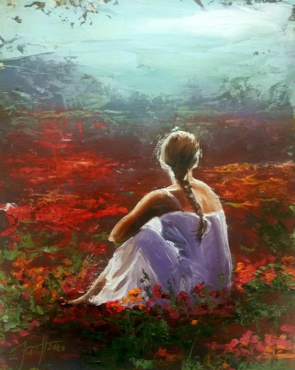 Expressive Portrait Oil Painting By Elena Kraft, 9 X 12, Hello Sunrise!, Original Artwork