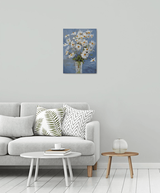 Beautiful Delicate Flowers Chrysanthemum Blue Art Canvas