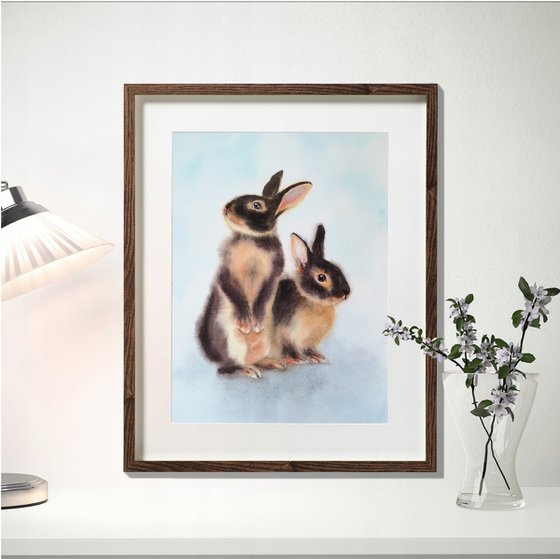 Two Tan Rabbits - pair of cute rabbits - bunny