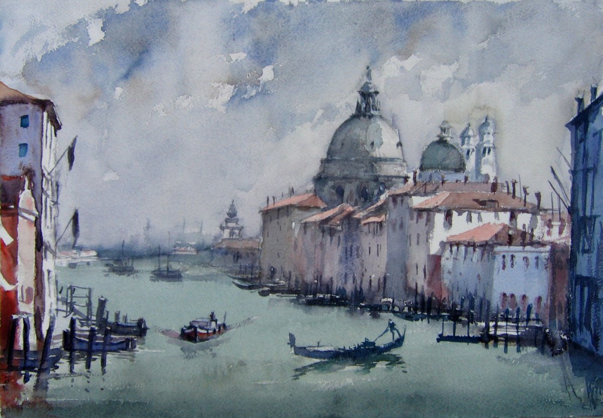 Cityscapes Watercolour By Goran Zigolic Watercolors, 22 X 15, Venice Impression I, Original Artwork