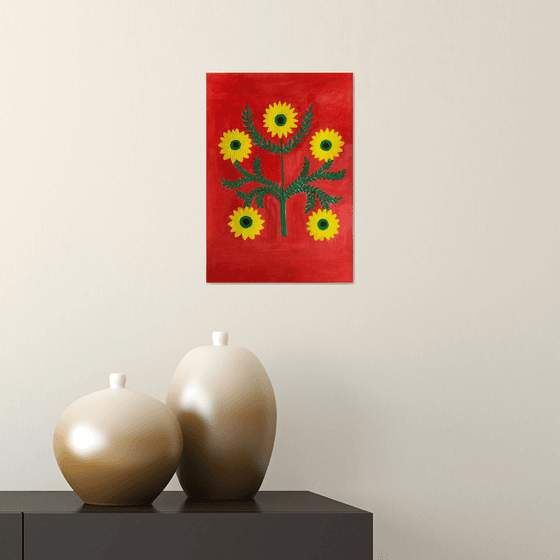 Decorative Sunflowers on Red