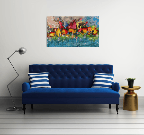 "Flowers in Water" Floral LARGE Abstract Painting