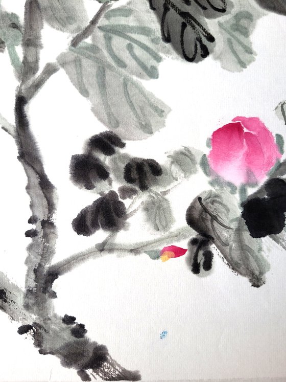 Red Peony and Ladybug