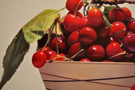 Still life with cherries 2 , Original oil on canvas painting