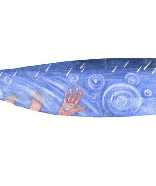 It is raining! 42x20cm (~16.5x8in), from the series My Sardines / ORIGINAL art Fish picture by Olha Malko