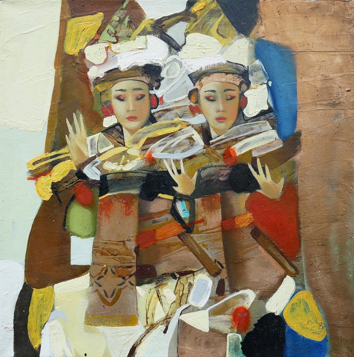 Surrealistic Oil Painting , Asian Dance By Kate Kulish, 20 X 20, Artwork For Sale On Artfinder
